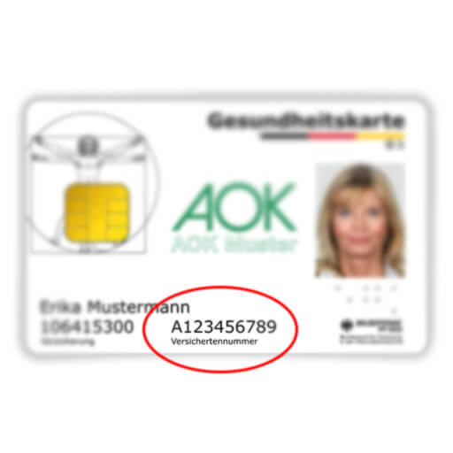 Gesundheitskarte, die Versichertennummer steht vorn auf der Karte
